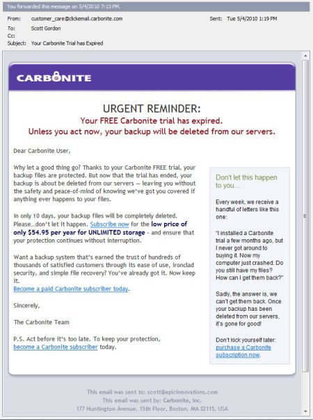 Carbonite Email